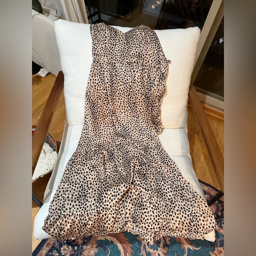 Leopard Print Open Lace Up Back  Maxi Dress